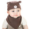 2 Pcs Set Babies Cotton Bear Pattern Hat And Solid Color Bib