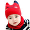 2 Pcs Set Babies Cartoon Shy Cat Pattern Knitted Hat And Scarf