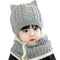 2 Pcs Set Babies Solid Color Dogs Pattern Thickened Knitted Hat And Scarf