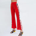 Women Bright Red Color Fashion Patchwork Side Slit Pants