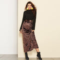 Women Elegant Long Length Solid Color Velvet Casual Skirt