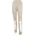 Creative Lace-up Hollow Design Women Winter Warm Suede Fabric Skinny Pants