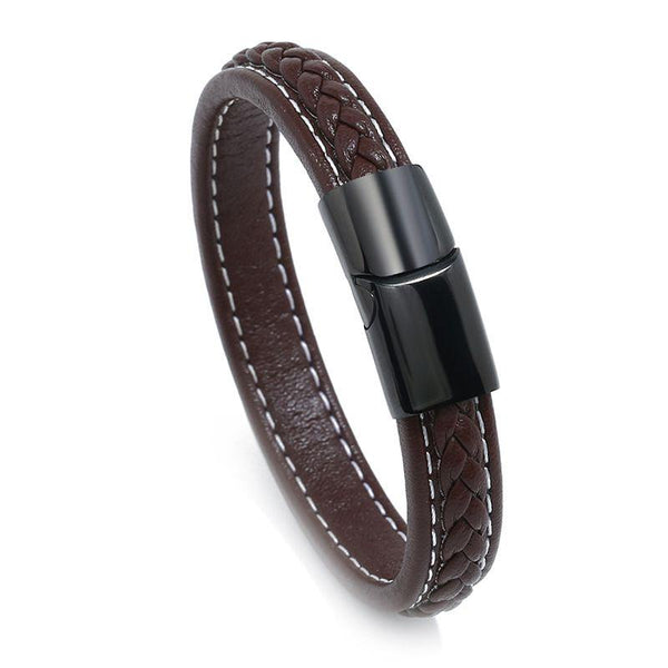 Men Fashion Jewelry Good Quality Leather Cord Sewing Magnetic Bracelet