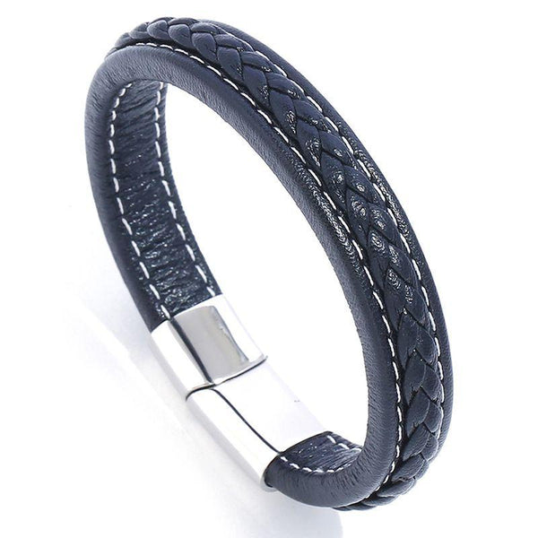 Men Fashion Handmade Braided Solid Color Leather Bracelet
