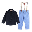 2 Pcs Set Boys Solid Color Shirts And Suspender Trousers