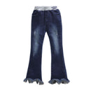 Girls Cotton Solid Color Tassel Design Flared Jeans