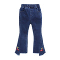 Girls Cotton Red High Heels Embroidered Flared Jeans