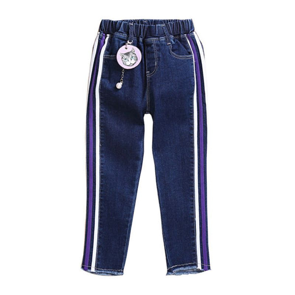 Casual Girls Cotton Stripes Printed Denim Jeans