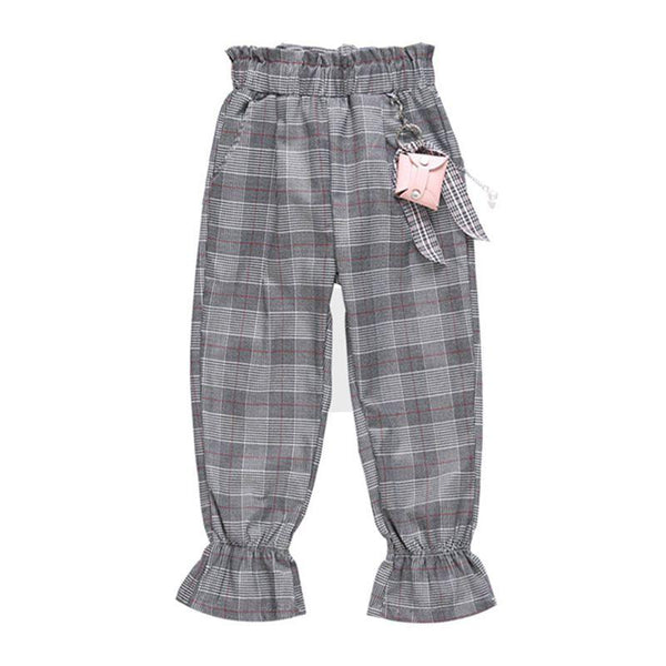 Fashionable Girls Cotton Houndstooth Printed Ruffle Design Pants