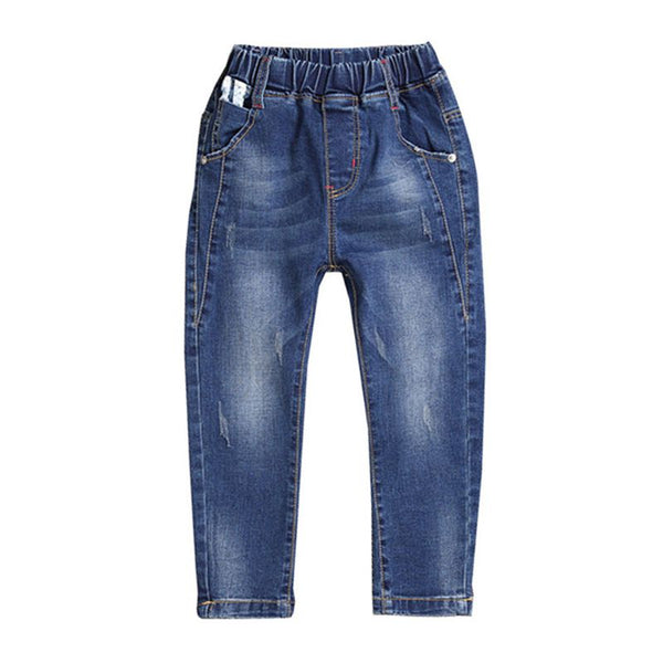 Fashion Boys Cotton Blue Color Elastic Waist Jeans