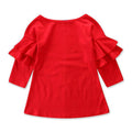 Girls Cotton Solid Color Ruffle Design Long Sleeve Dress