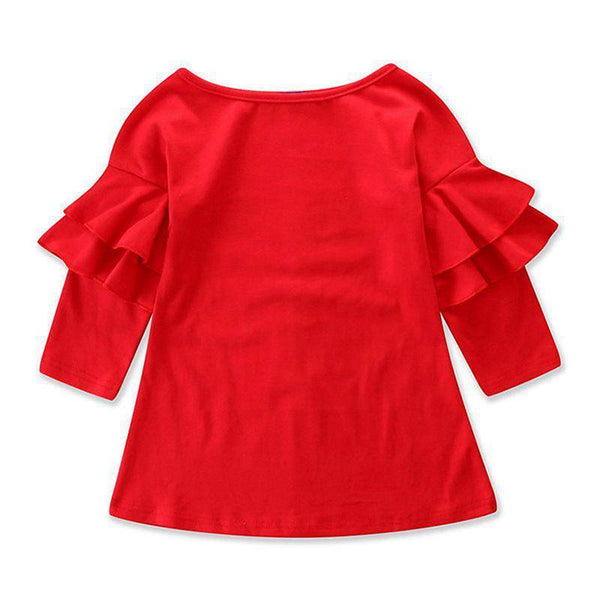 Girls Cotton Solid Color Ruffle Design Long Sleeve Dress