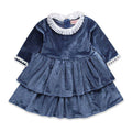 Girls Velvet Solid Color Long Sleeves Ruffle Dress
