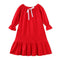 Cute Girls Cotton Solid Color Lace-up Round Neck Ruffle Design Dress