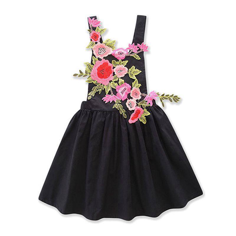 Pretty Girls Cotton Fresh Flower Embroidered Sleeveless Dress