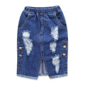 Girls Cotton Elastic Waist Ripped Denim Skirts