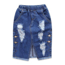 Girls Cotton Elastic Waist Ripped Denim Skirts
