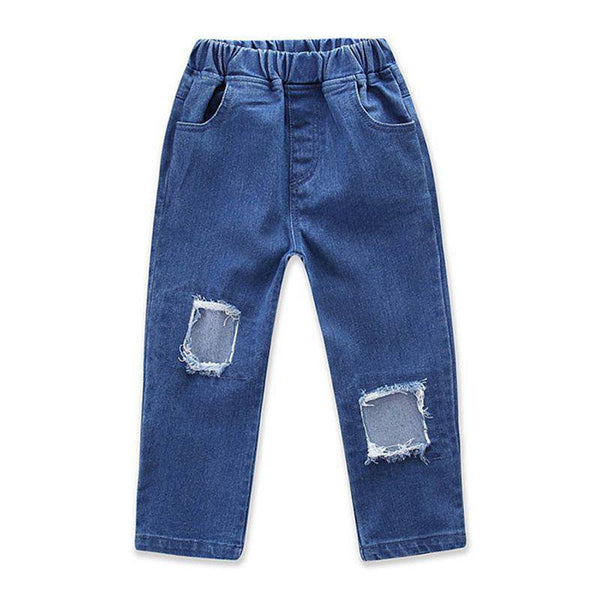 Girls Cotton Solid Color Ripped Denim Jeans