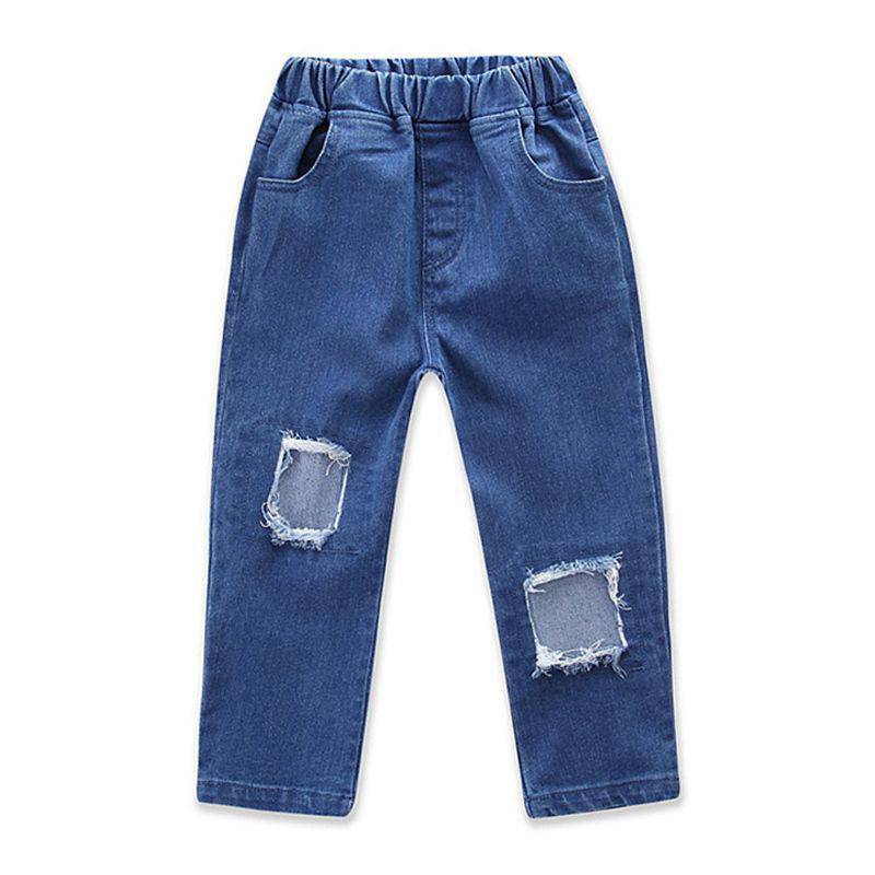 Girls Cotton Solid Color Ripped Denim Jeans