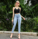 Women Fashion High-waisted Design Light Color Slim Washed Jeans