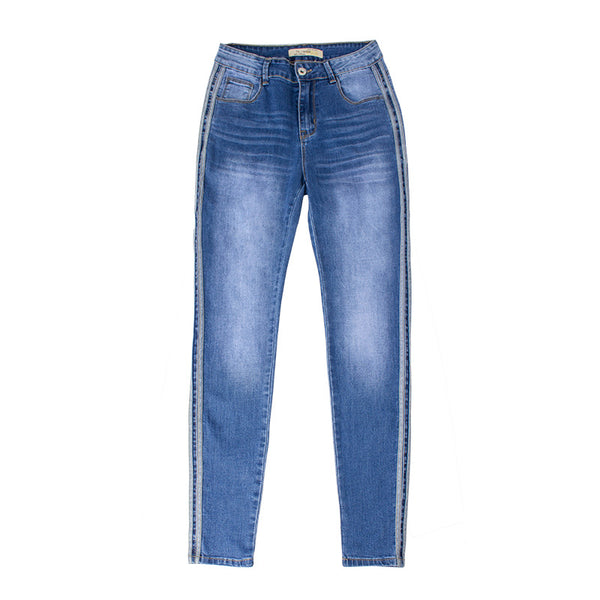 Fashion Classic Medium-waisted Women Unique Patchwork Skinny Jeans