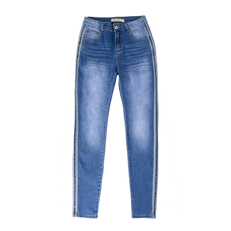 Fashion Classic Medium-waisted Women Unique Patchwork Skinny Jeans