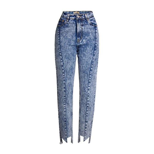 Women Creative Irregular Hemline Loose Pattern High-waisted Boyfriend Jeans