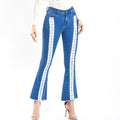 Women Unique Color Blocking Patchwork Design Flare Jeans
