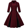 Elegant Women Vintage Style Stand Collar Large Hem Party Dress