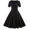 Women Unique Square Neck Solid Color Short Sleeves Vintage Party Dress