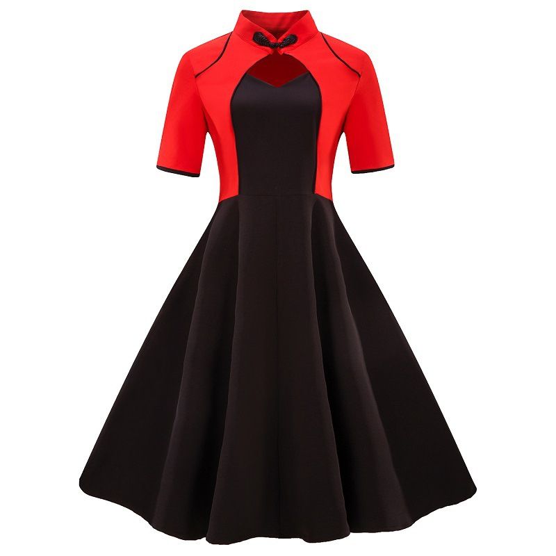 Fashion Women Color Blocking Design Elegant Party Dress