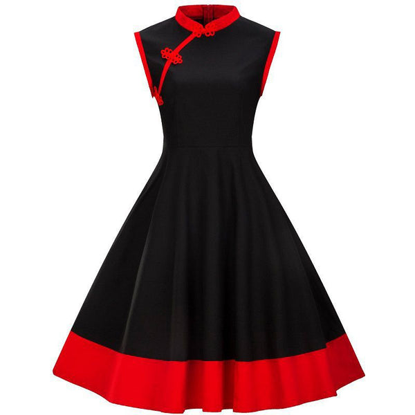 Autumn Winter New Arrival Women Color Blocking Design Vintage Sleeveless Dress