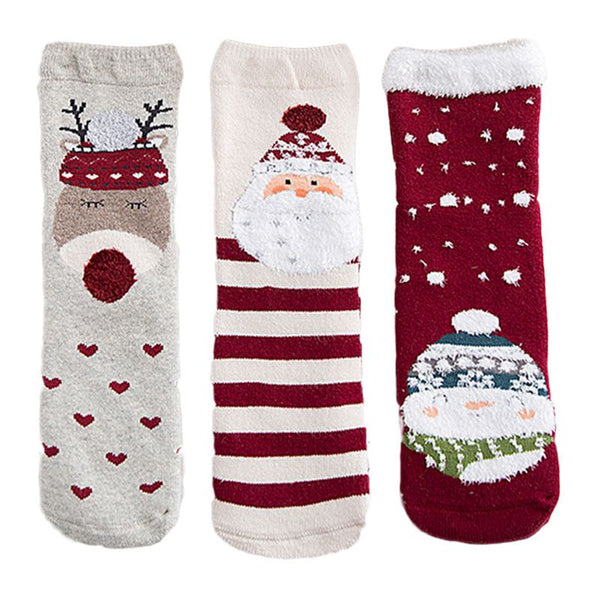 3 Pairs Baby Cotton Christmas Printed Thickened Knee High Socks