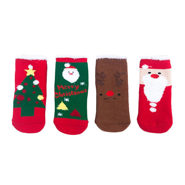 4 Pairs Christmas Cotton Thickened Kids Gifts Socks Set