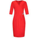 Elegant Women Solid Color Autumn Winter Half Sleeves Pleated Design Dress