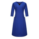 Women Fashion Classic Hollow Neck Design Half Sleeves Solid Color Loose Dress