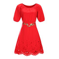 Fashion Solid Color Short Sleeves Rose Embroidered Plus Size Dress