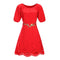 Fashion Solid Color Short Sleeves Rose Embroidered Plus Size Dress