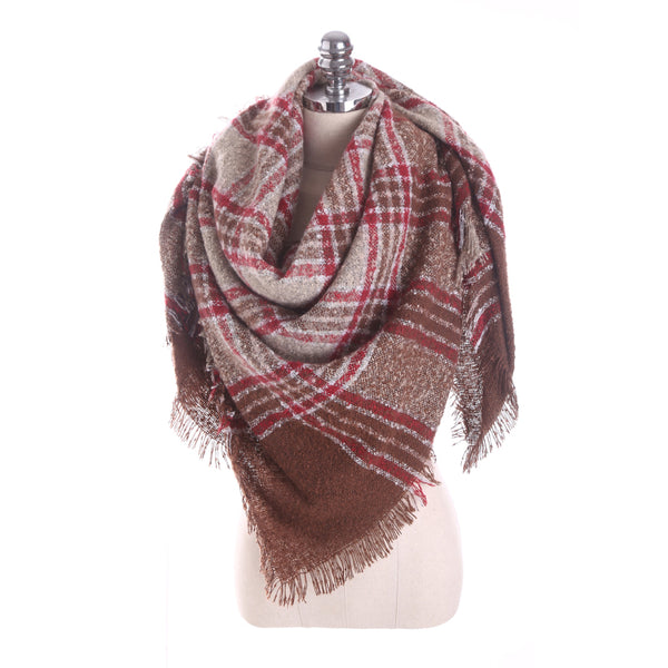 Elegant Plaid Pattern Women Winter Tassel Wrap Scarf