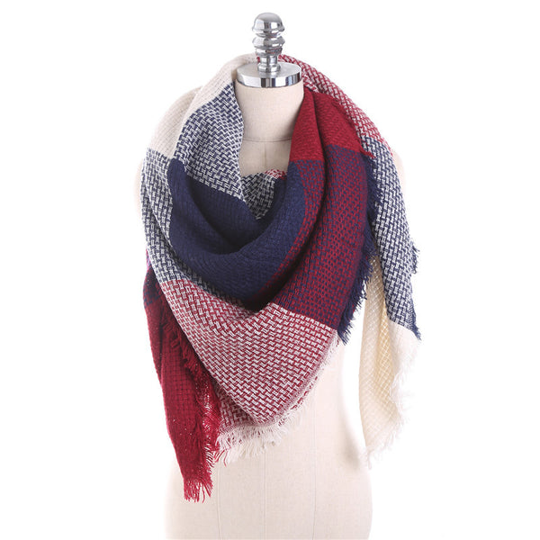 Color Blocking Design Women Vintage Thickening Winter Scarf