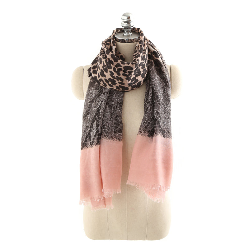 Hot Sale Fashion Leopard Print Women Color Blocking Linen Scarf