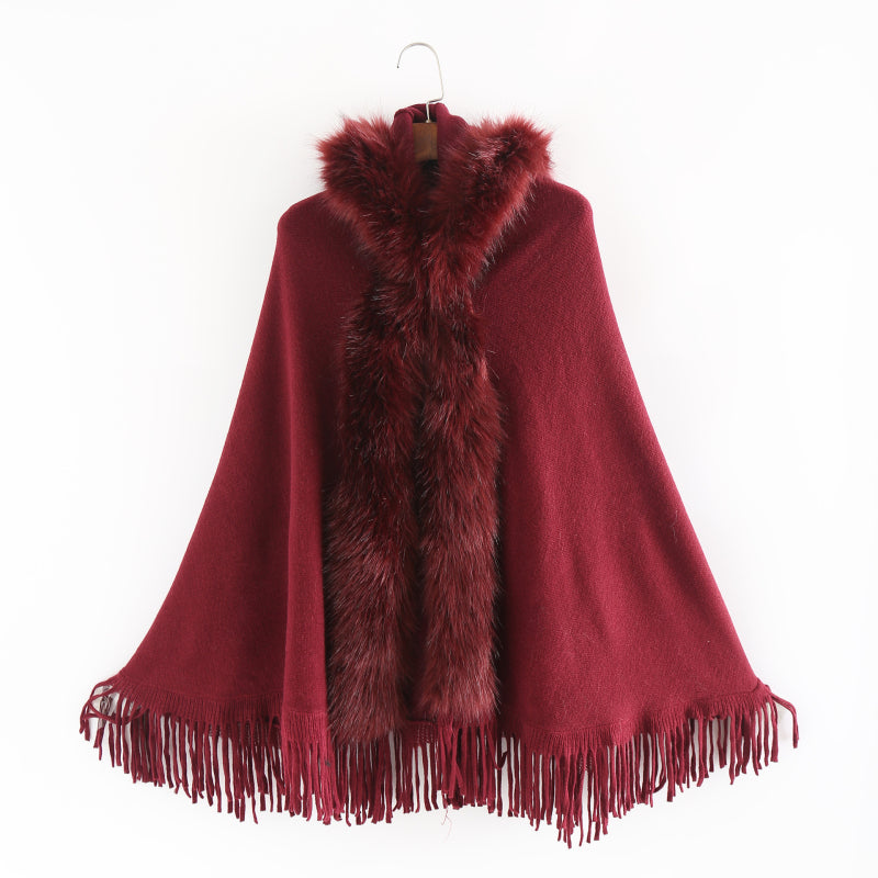 Fashion Solid Color Women Winter Warm Fur Collar Shawl