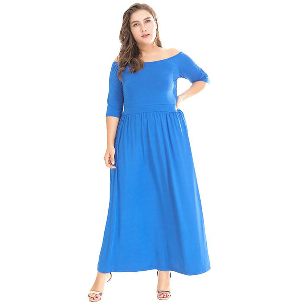 New Arrival Women Solid Color Long Length Plus Size Dress