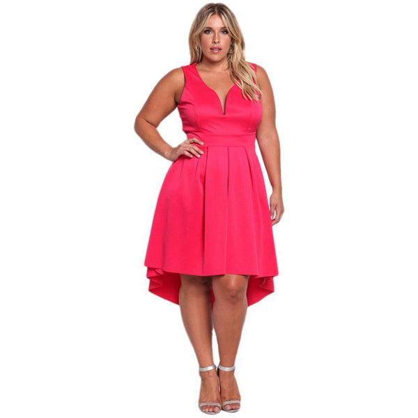 Women Sexy Low Cut Asymmetric Design Plus Size Slip Dress