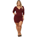 Women Classic V Neck Design Autumn Winter Solid Color Short Dress