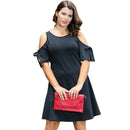 Women Unique Cool Shoulder Design Classic Solid Color Plus Size Dress