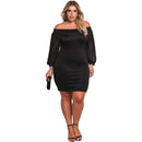 Fashion Sexy Off-shoulder Design Women Solid Color Lantern Sleeves Tight Dress