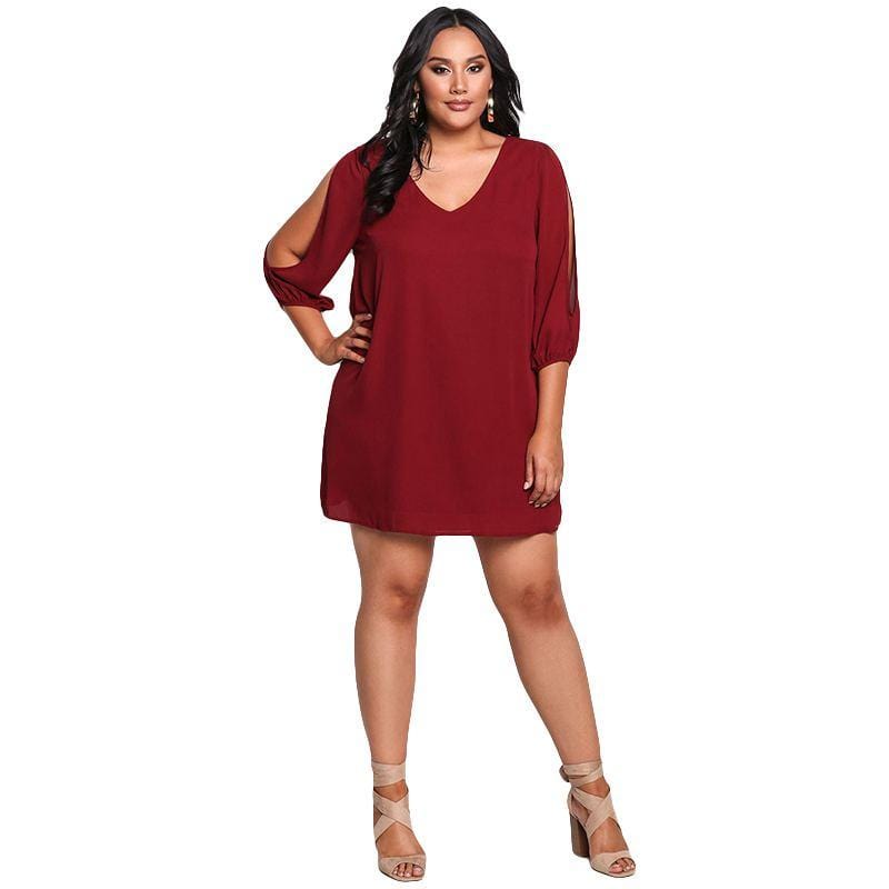 Women Casual Style Scoop Neck Solid Color Long Sleeves Dress