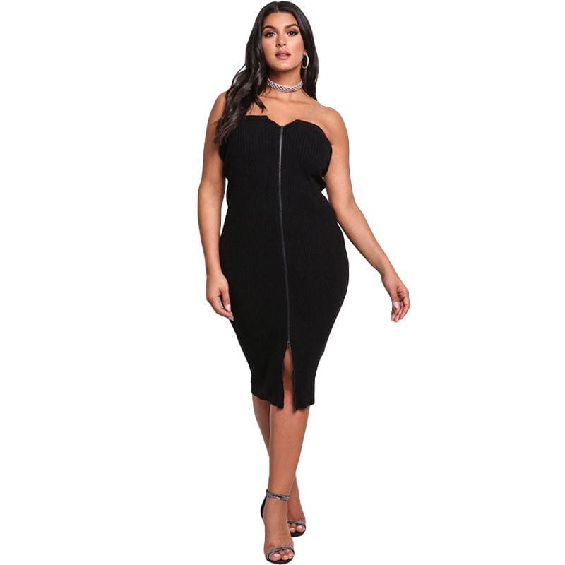 Women Unique Zipper Design Solid Color Plus Size Knitting Dress