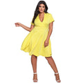 Women Classic Solid Color Short Sleeves Large Hemline Casual Dress